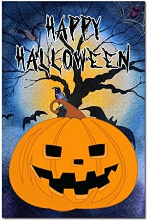 Scary Pumpkin Crow Wood Door Sign 12x8in