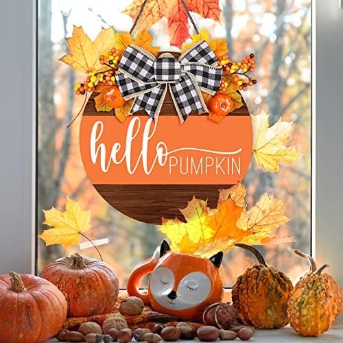 Whaline Fall Thanksgiving Welcome Wooden Sign with Bow and Berries