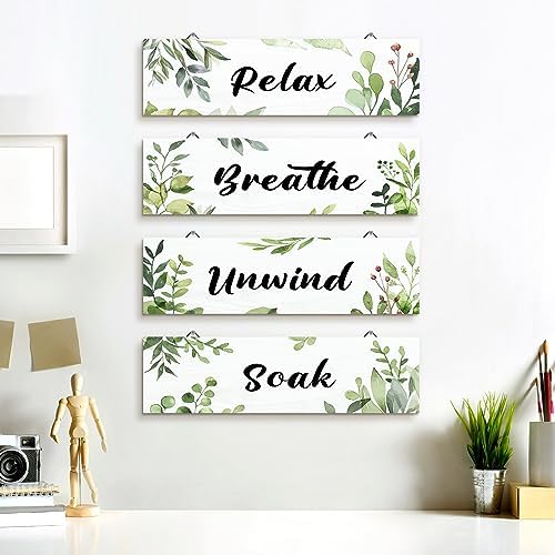 Decalmile 4 Piece Green Leaf Wooden Wall Art Decor