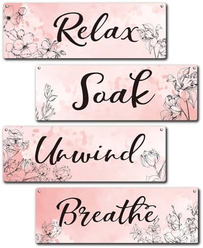 4 Piece Pink Wooden Wall Sign With Rope Decor