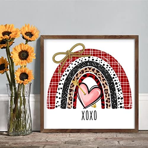 Romantic Heart Rainbow XOXO Framed Wood Wall Sign Home Decor