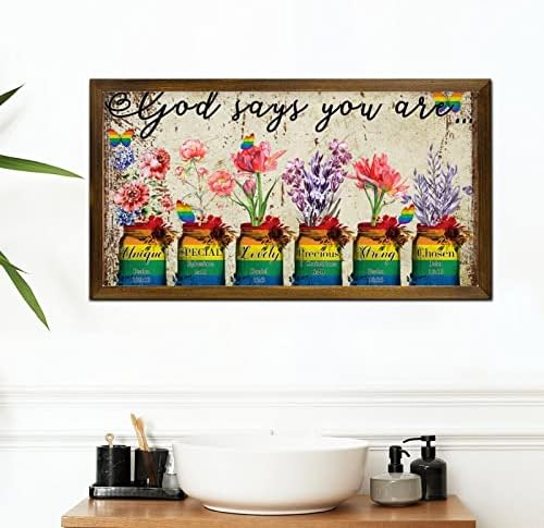 LGBTQ Pride Framed Wood Sign God Says You Are 12x22 In