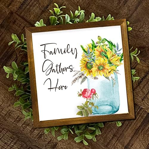 Family Gathers Here Wood Framed Spring Sunflower Wall Decor