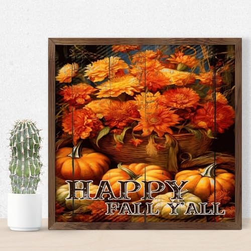 Happy Fall Yall Framed Wall Art Sign 12x12in