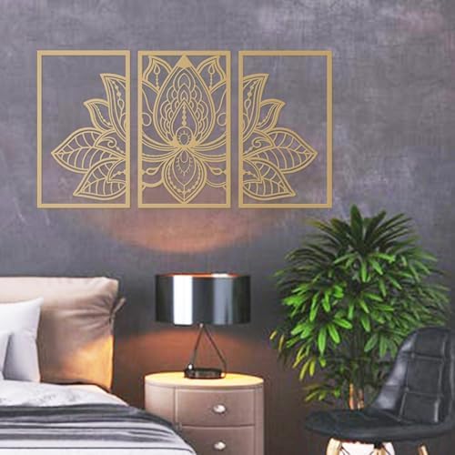 ESTART 3 Pcs Lotus Flower Metal Wall Art Decor Gold