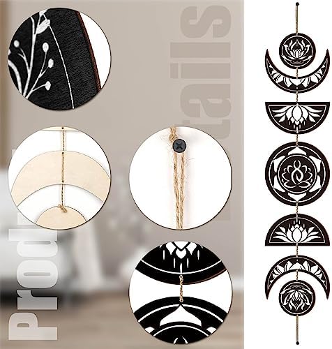 7pcs Moon Phase Wall Hanging Set Boho Decor Wooden Art
