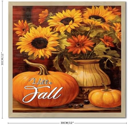 Hello Fall Rustic Framed Wall Art 12x12in Wood Sign with Sayings