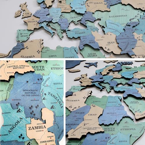 3D Wooden World Map Wall Art Decor Green XL