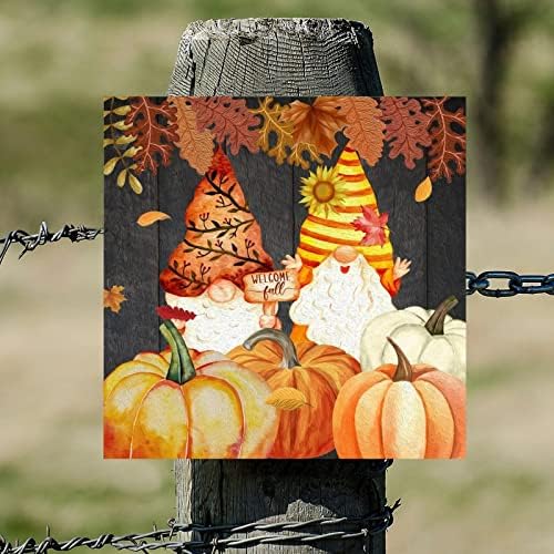 Welcome Fall Gnome Wooden Wall Sign 14x14in