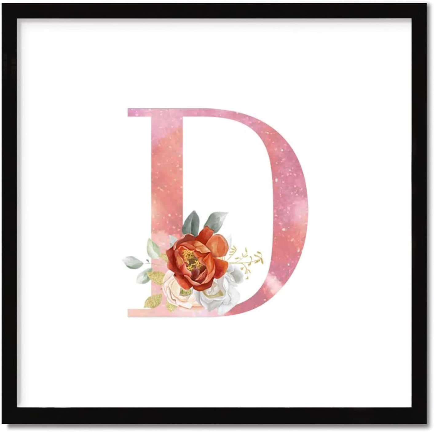 Farmhouse Rustic Wood Frame Sign with Pink D and White Rose