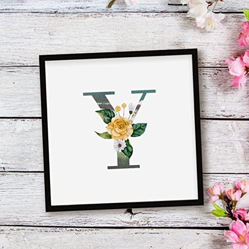 Flowers Camouflage Initial Y Farmhouse Wood Sign 12x12