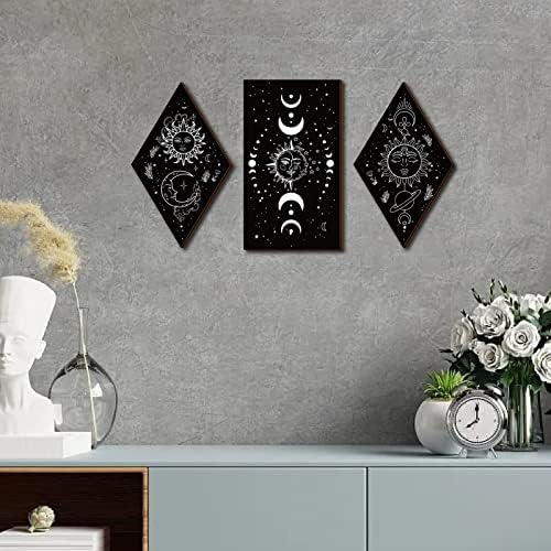 3Pcs Rustic Boho Wall Decor Moon Phases Art