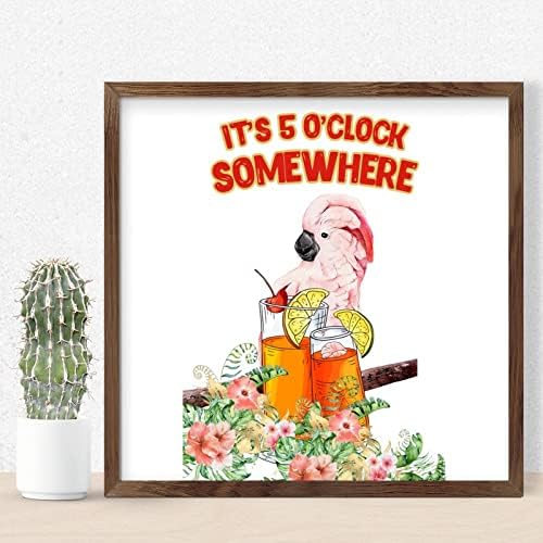 Rustic Wooden Wall Decor Sign Its 5 OClock Somewhere Parrot