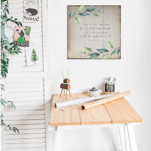 Rustic Wood Bible Verse Sign 16x16inch Modern Farmhouse Wall Decor
