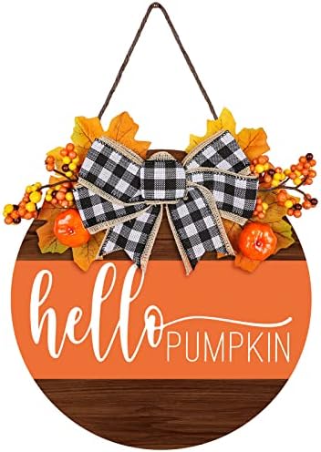 Whaline Fall Thanksgiving Welcome Wooden Sign with Bow and Berries