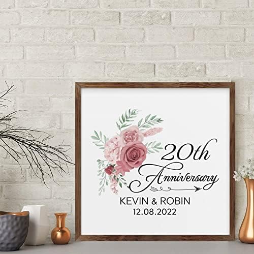 Pink Rose 20th Anniversary Personalized Wood Framed Sign