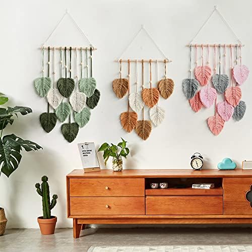 Macrame Wall Hanging with Colorful Leaf Tassels