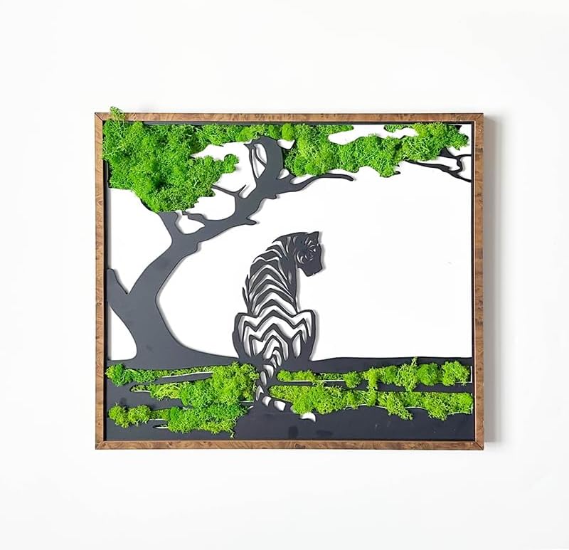 ETICIAN Tiger Wall Decor with Preserved Moss