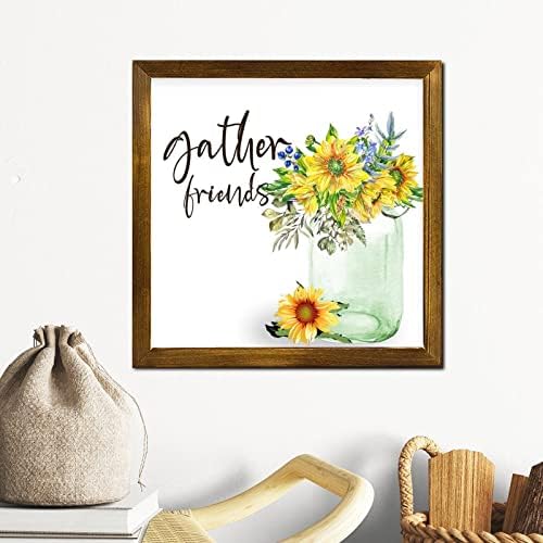 Gather Friends Framed Wood Sign 12x12 Inch 1