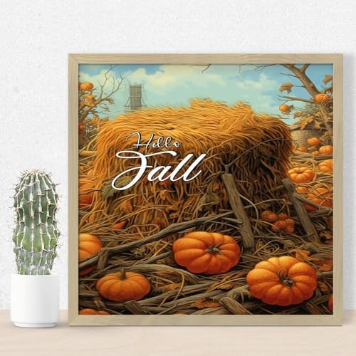 Wood Framed Sign Hello Fall Wall Art Decor 12x12in