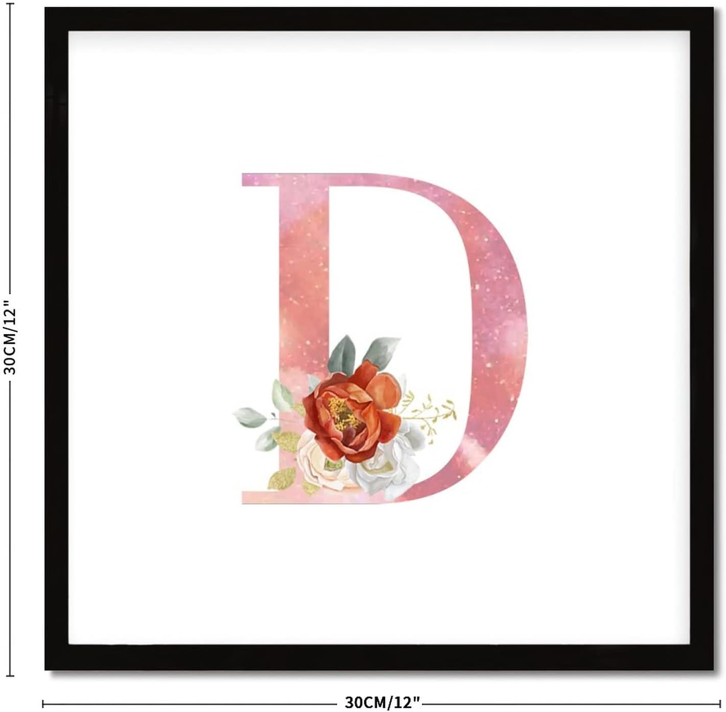 Farmhouse Rustic Wood Frame Sign with Pink D and White Rose