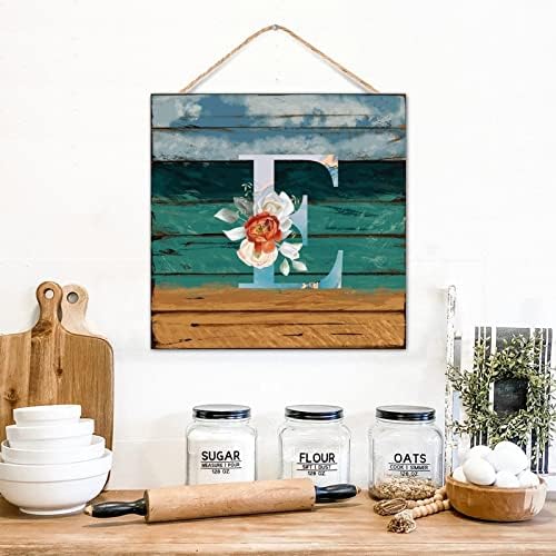 Initial Letter E Blue Monogram Wood Wall Sign