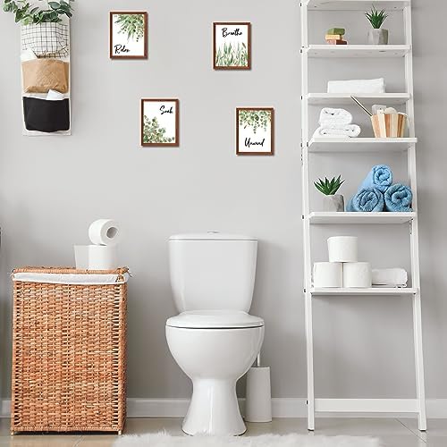 4 Piece Bathroom Wall Decor Boho Leaf Print Wooden Signs