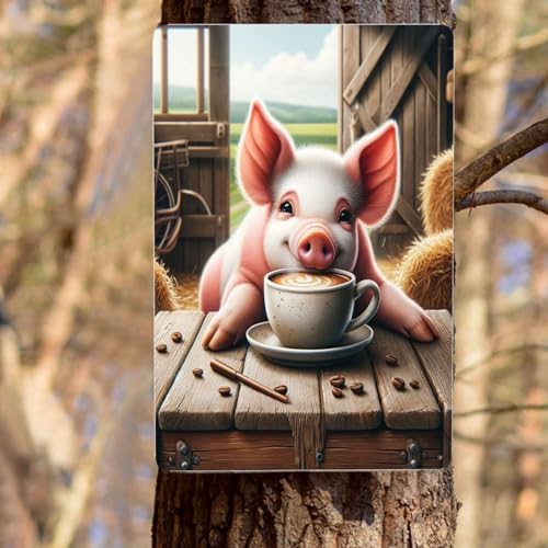 Farmhouse Pig Coffee Time Tin Sign Wall Art Decor