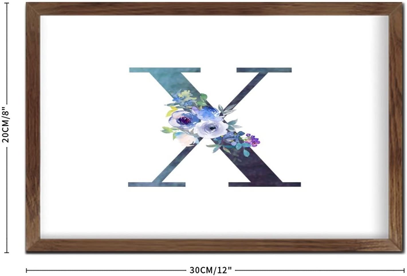 Initial Letter X Blue Monogram Wood Framed Sign Wall Decor
