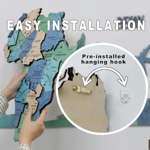 3D Wooden World Map Wall Art Decor Green XL