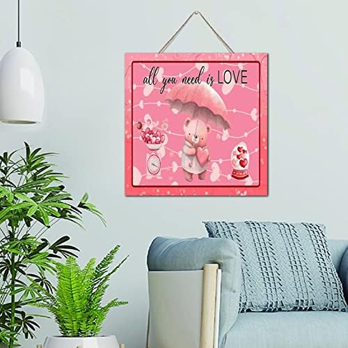 Valentines Bear Heart Wall Art Decor Sign 12x12 Inch