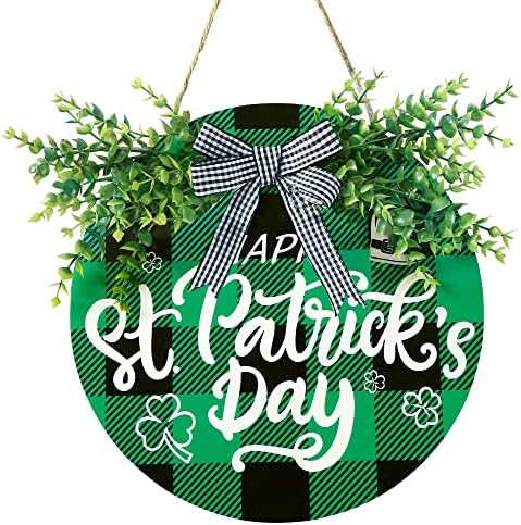 St Patricks Day Buffalo Plaid Wooden Door Sign