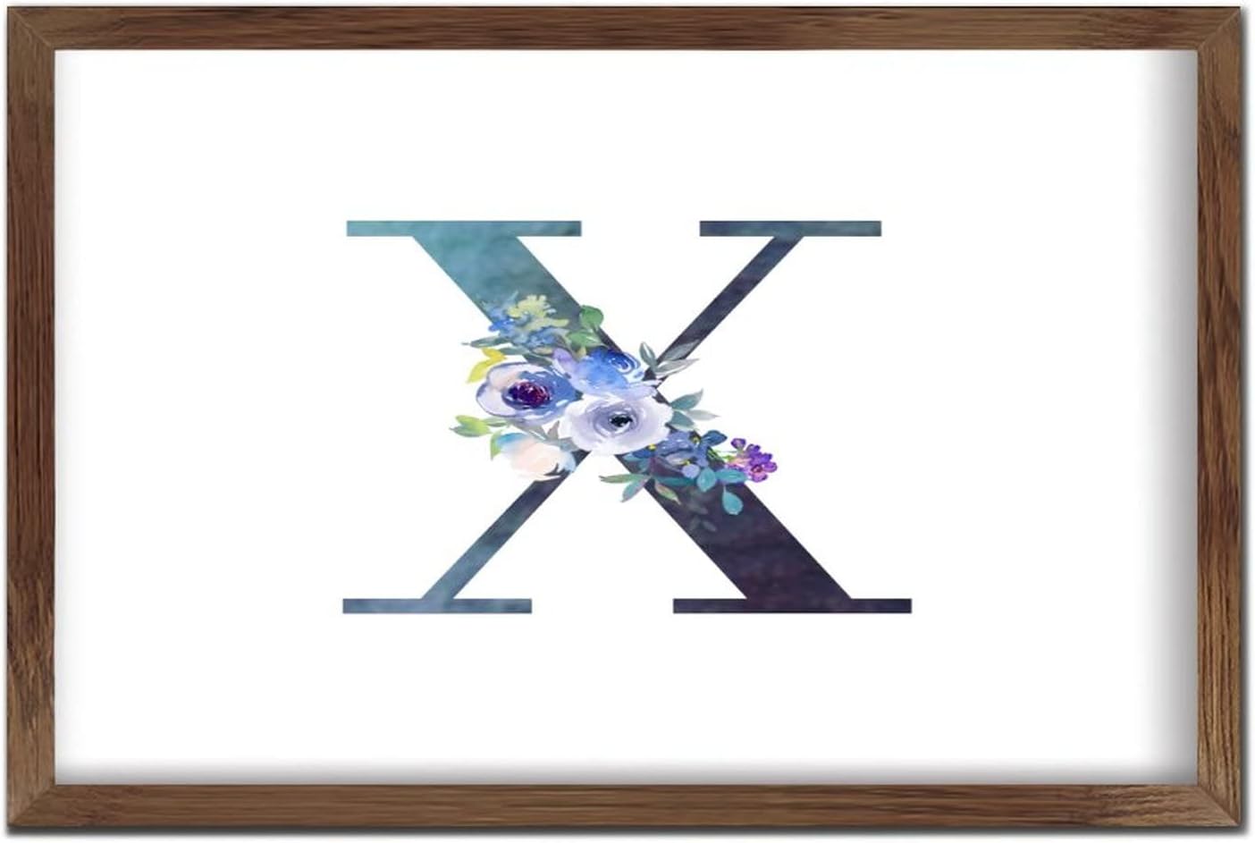 Initial Letter X Blue Monogram Wood Framed Sign Wall Decor