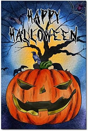 Scary Pumpkin Crow Wood Door Sign 12x8in 1