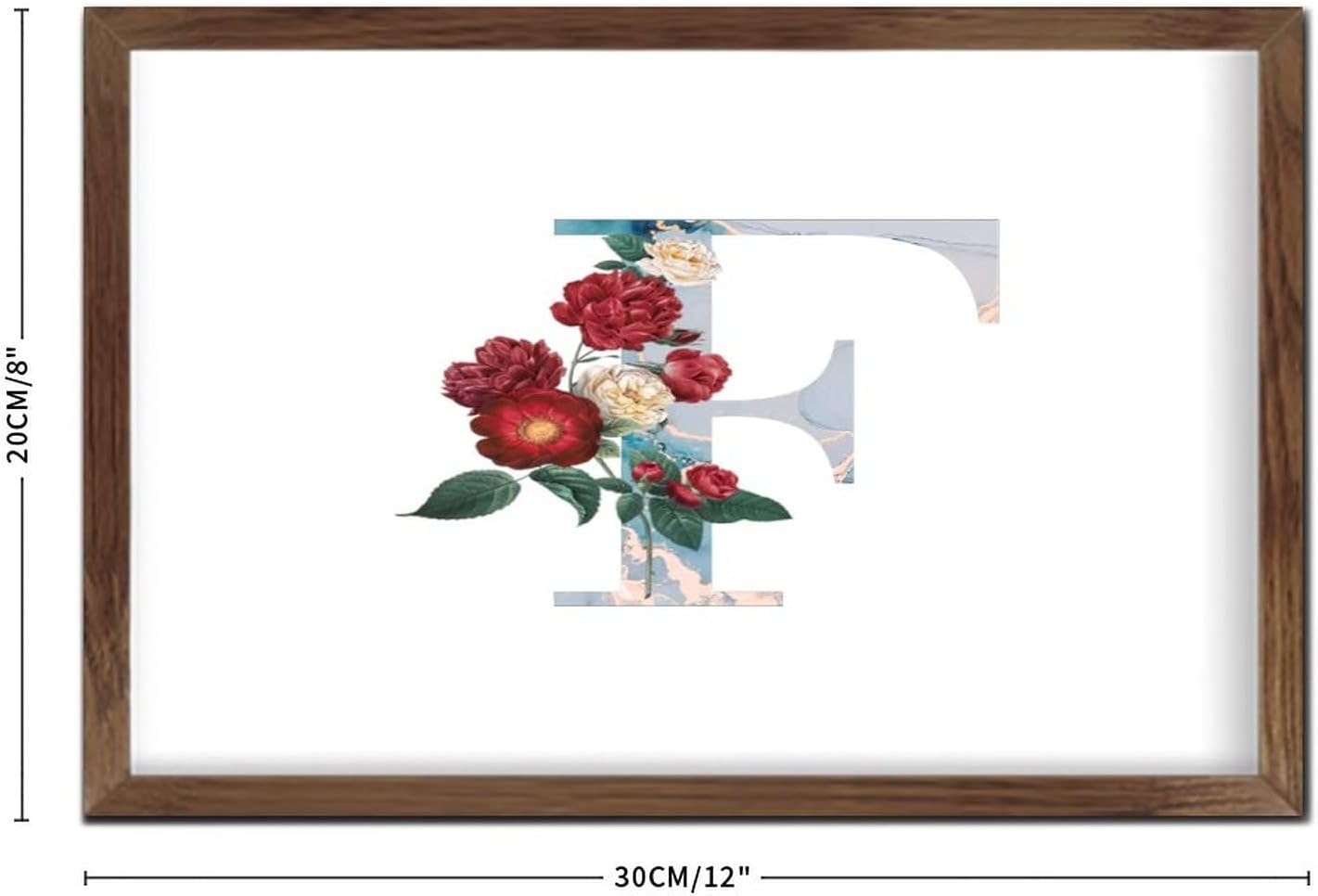 Blue Monogram Initial Letter F Framed Wood Sign 8x12in