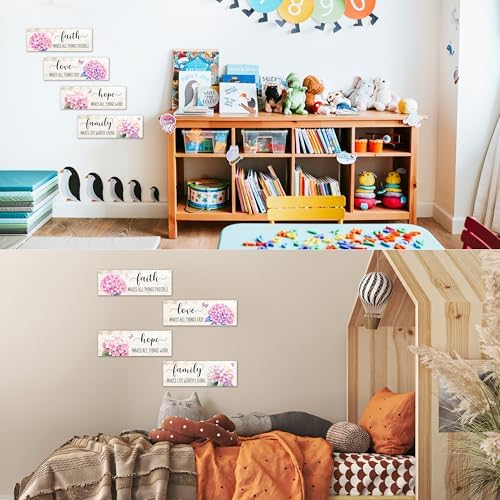 4 Pcs Family Wall Decor Wooden Signs with Hemp Rope