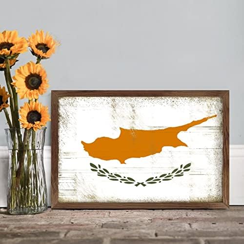 Christmas Farmhouse Decor Cyprus Flag Framed Wood Sign Wall Art