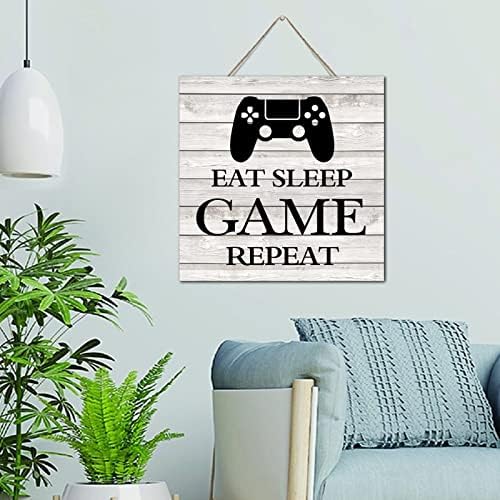 Hanging Signs Eat Sleep Game Repeat Wooden Wall Art