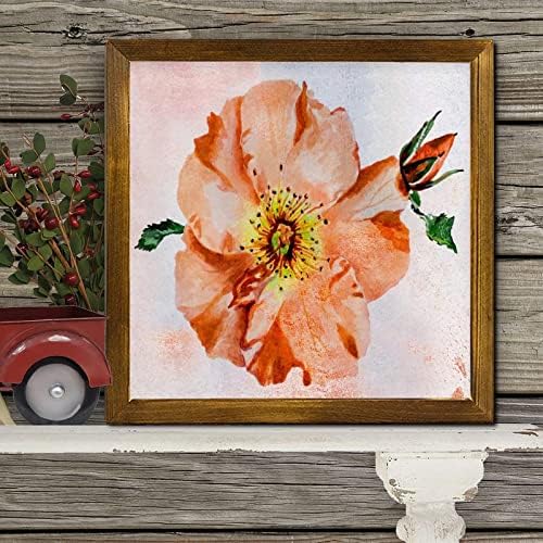 Retro Orange Hibiscus Flower Wood Wall Sign
