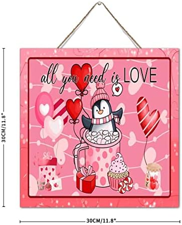 Autravelco Cute Penguin Valentines Day Wooden Sign