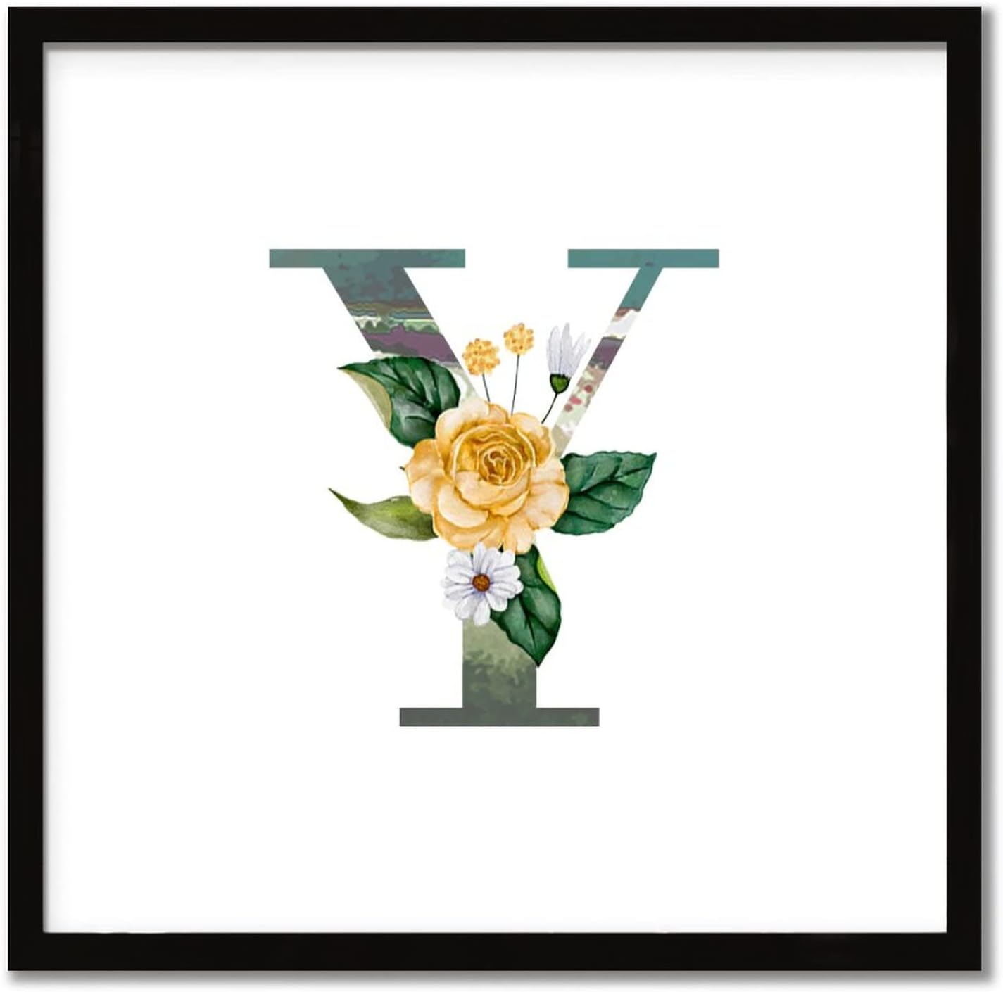 Flowers Camouflage Initial Y Farmhouse Wood Sign 12x12