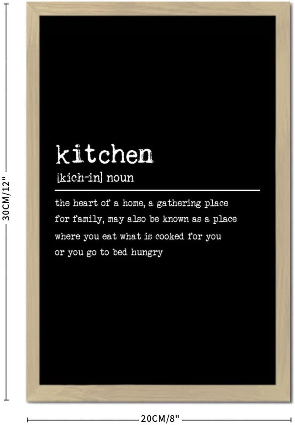 Wood Framed Sign Kitchen Noun Black Rustic Wall Decor 12x8in