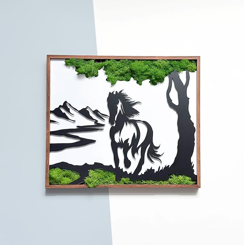 ETICIAN Metal Art Moss Wall Pediment with Horse Sculpture