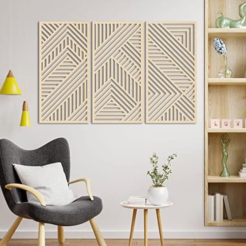 BINCUE 3D Geometry Wood Wall Art Decor 3 Panels