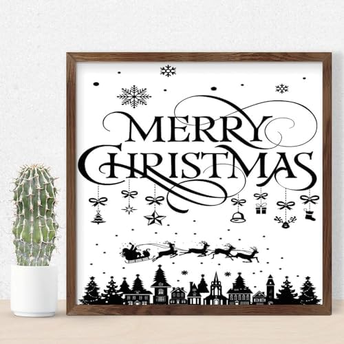 Wood Framed Wall Decor Sign 12x12in Christmas Farmhouse Art