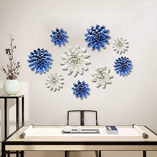 Peony Ceramic Flower Wall Decor Blue 3D