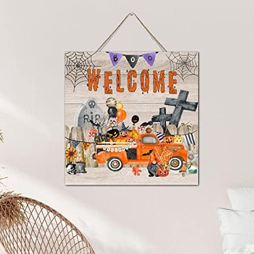 Halloween Spooky Boo Welcome Wall Art Sign 12x12 Inch