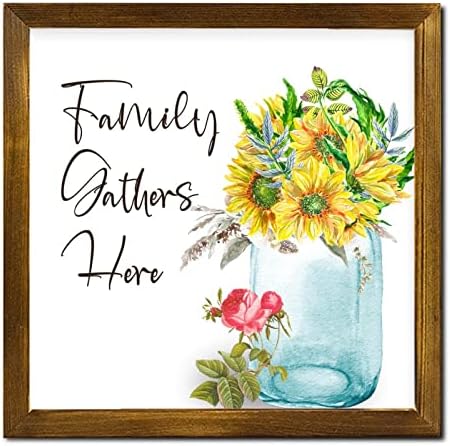 Family Gathers Here Wood Framed Spring Sunflower Wall Decor