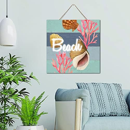 Sea Snail Starfish Nautical Wall Art Wooden Plaque 12x12