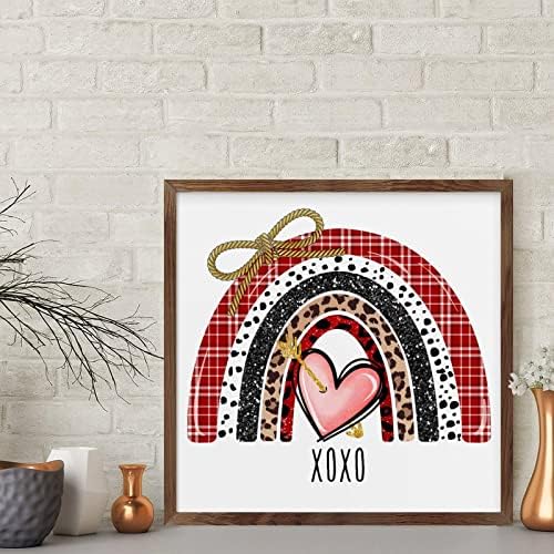 Romantic Heart Rainbow XOXO Framed Wood Wall Sign Home Decor